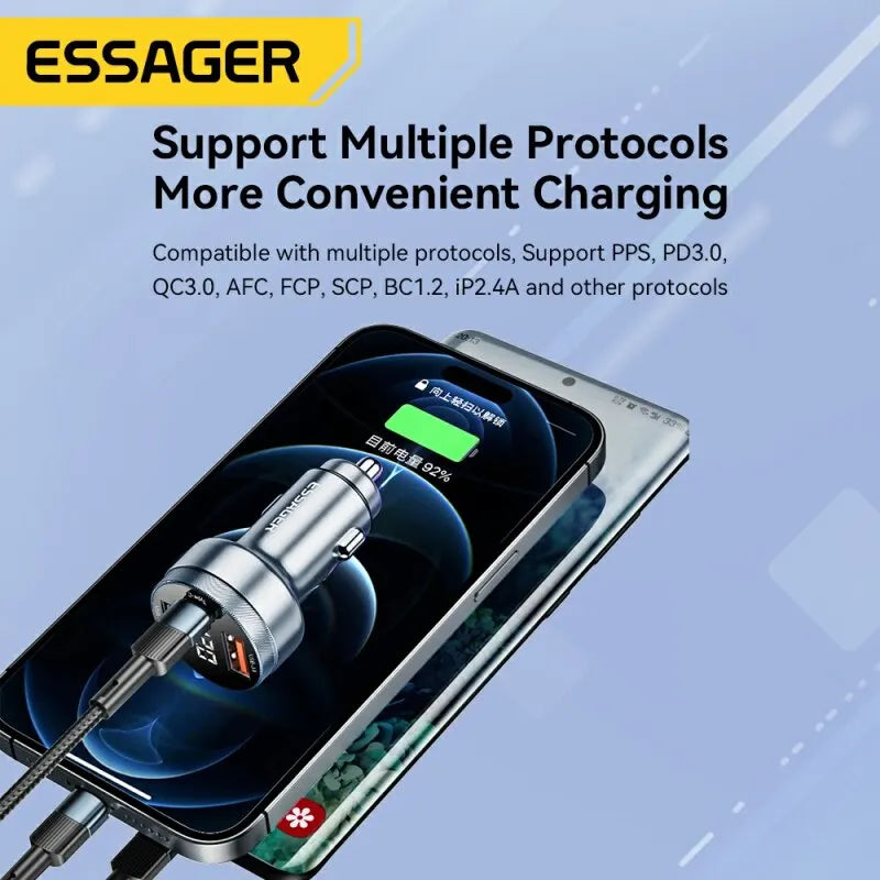 ESSAGER 80W Car Charger USB Type C Dual Port Fast Charger For iPhone Samsung iPad Laptops Tablets