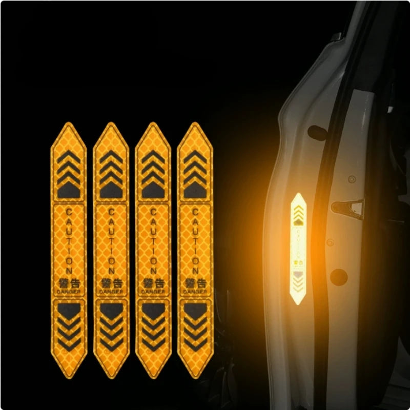 4PCS Reflective CAUTION Car Door Warning Stickers, Night Visibility Safety Decals