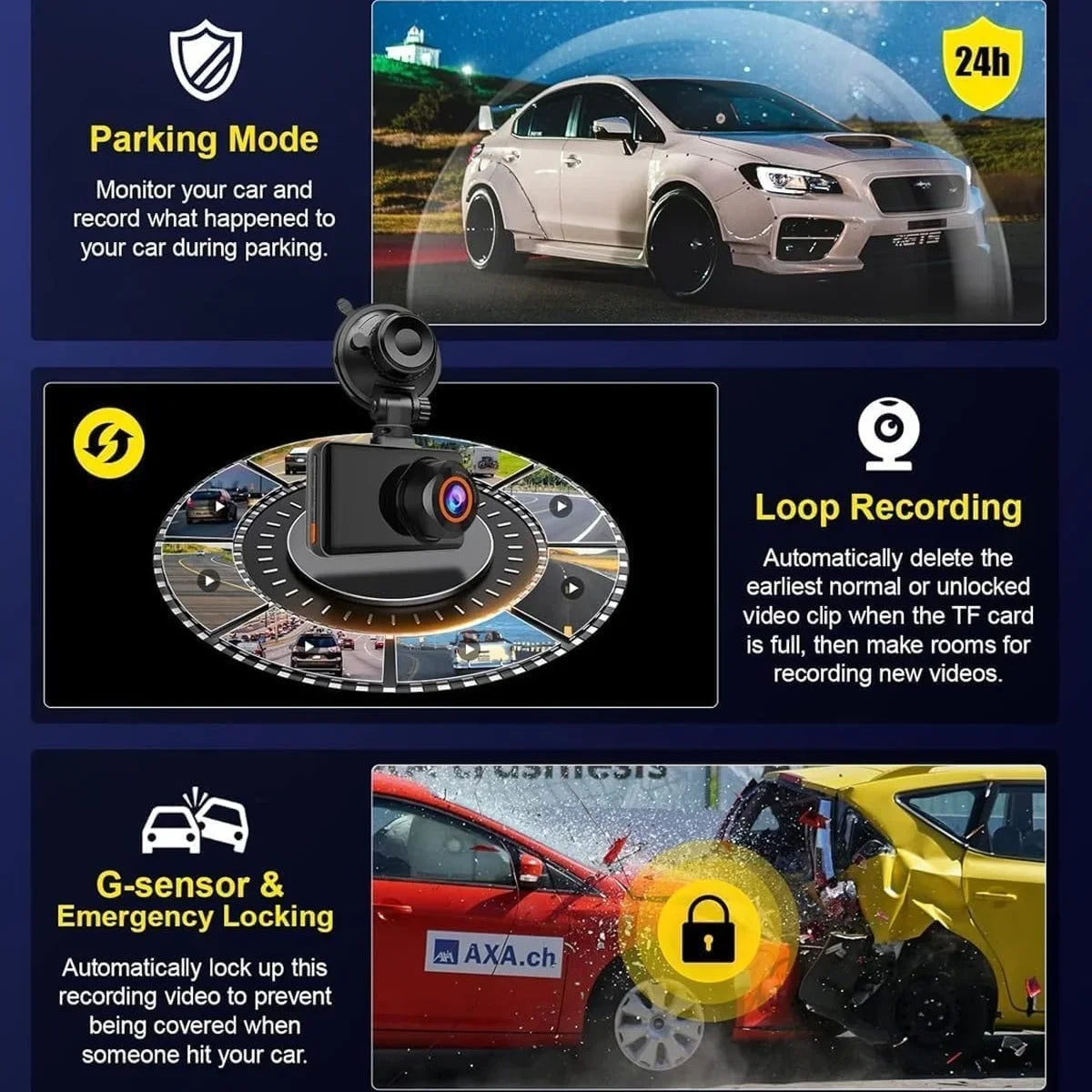 QOZ 4K Dash Cam with Rear Camera, Wi-Fi, Night Vision & Parking Monitor for Cars, Video Recorder