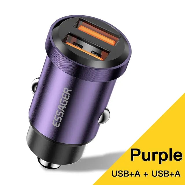 ESSAGER 30W 5A QC PD 3.0 SCP USB Car Charger Quick Charge 4.0 USB-C Fast Charging for iPhone Huawei