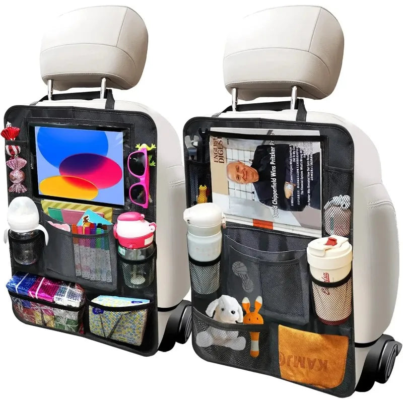 2PCS Car Backseat Organiser Kick Mats with Touchscreen Tablet Holder, Back Seat Storage