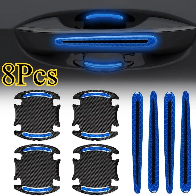 8PCS Reflective Car Door Handle Protective Film, Scratch Guard with Carbon Fiber Look