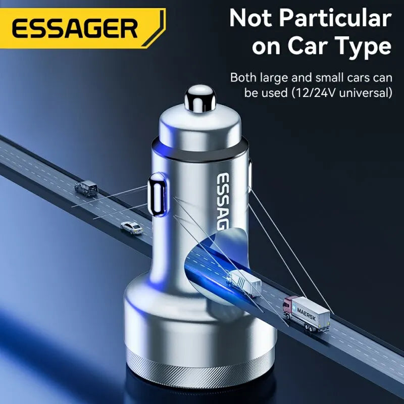 ESSAGER 80W Car Charger USB Type C Dual Port Fast Charger For iPhone Samsung iPad Laptops Tablets