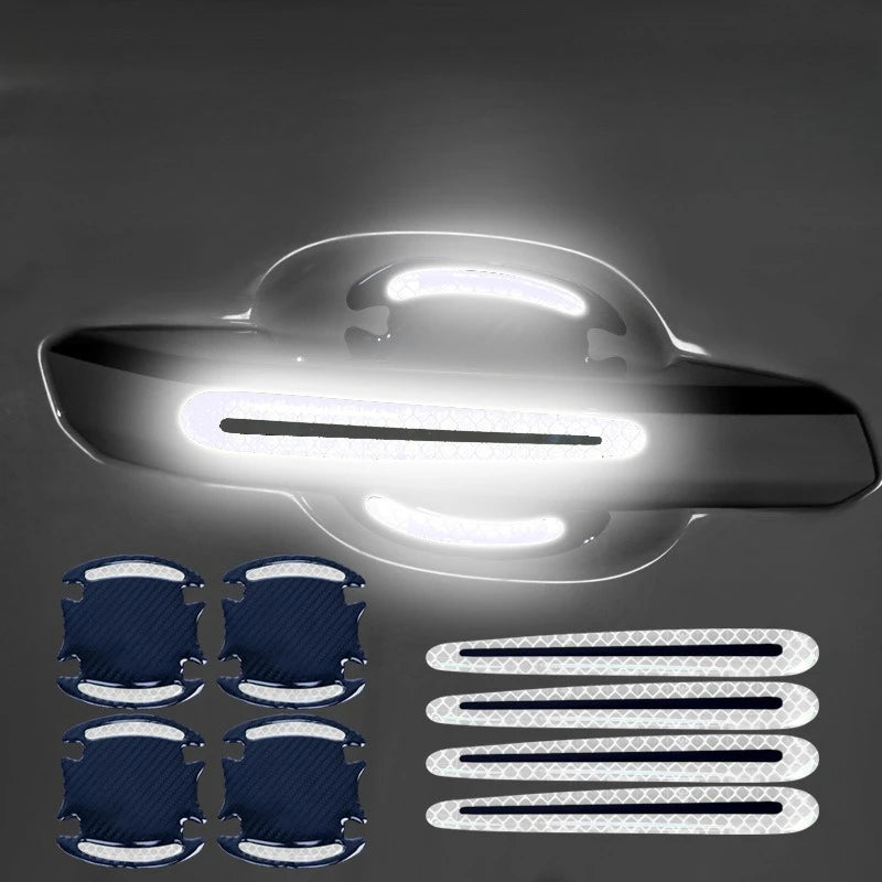 8PCS Reflective Car Door Handle Protective Film, Scratch Guard with Carbon Fiber Look