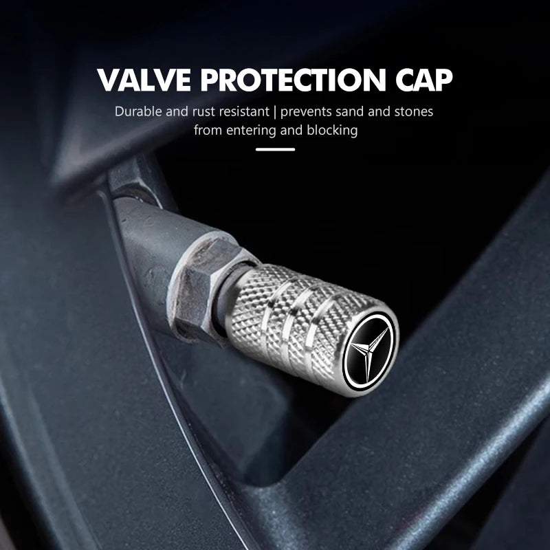 4x Aluminium Valve Caps for Mercedes-Benz, Tyre Dustproof Stem Covers for AMG A C E G GLC CLA