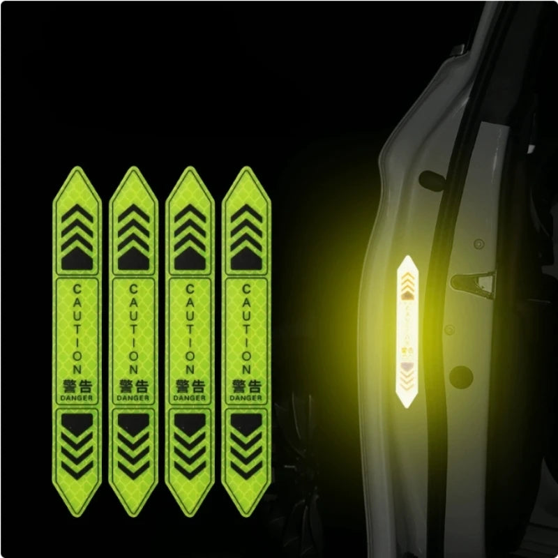 4PCS Reflective CAUTION Car Door Warning Stickers, Night Visibility Safety Decals