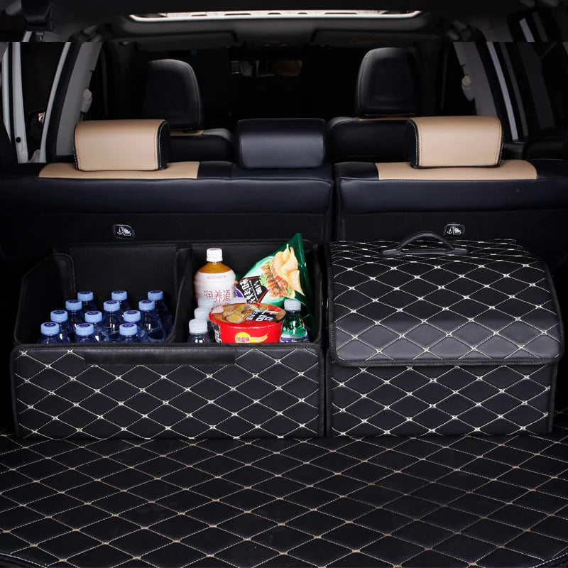 Car Trunk Organiser Box Large Capacity PU Leather Folding Storage Bag for Auto Tools and Emergency Use