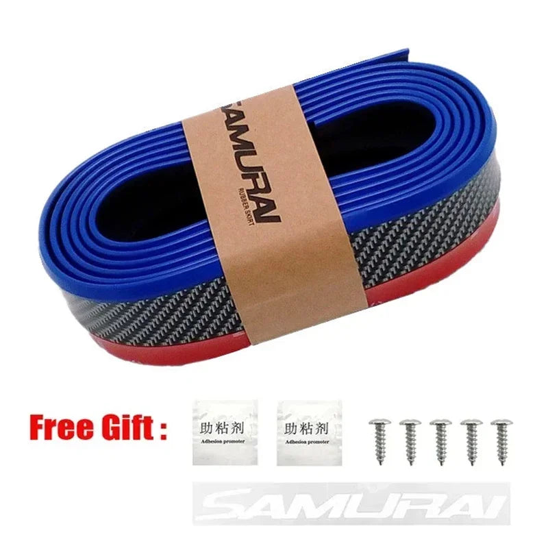 2.5M Universal Carbon Fibre Car Bumper Lip, Anti-Scratch Rubber Spoiler for Front & Side Skirts