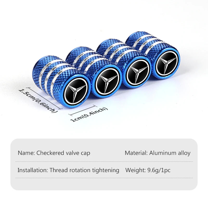 4x Aluminium Valve Caps for Mercedes-Benz, Tyre Dustproof Stem Covers for AMG A C E G GLC CLA