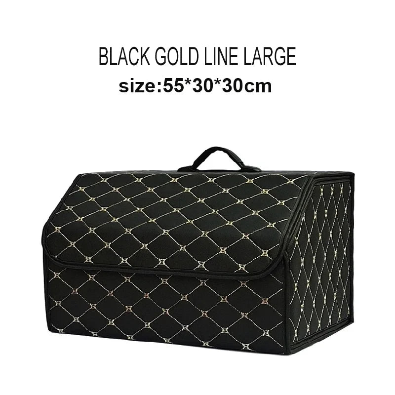 Car Trunk Organiser Box Large Capacity PU Leather Folding Storage Bag for Auto Tools and Emergency Use