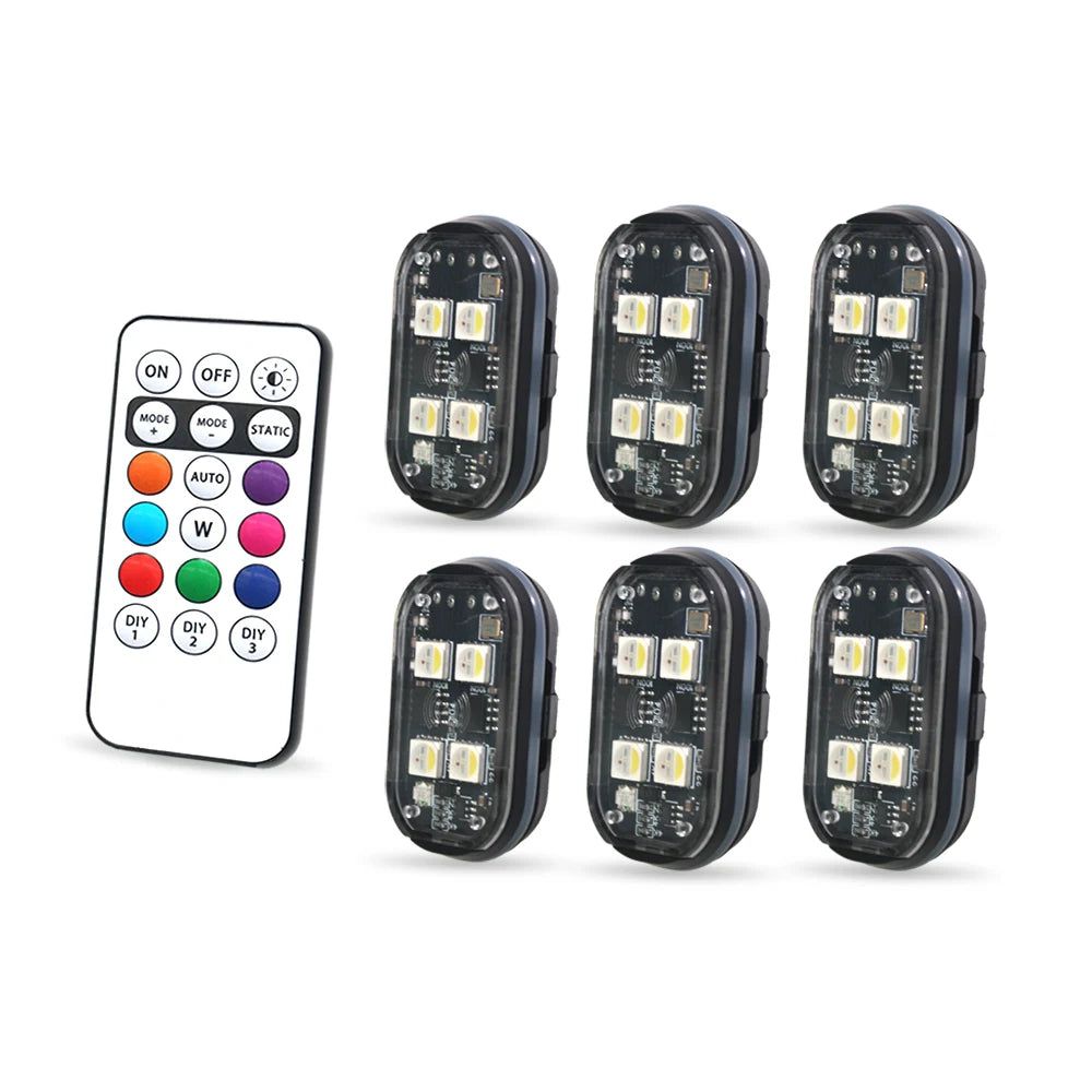 2/4PCS Wireless Rechargeable LED Strobe Lights, 8-Colour Car Atmosphere & Anti-Collision Lamps