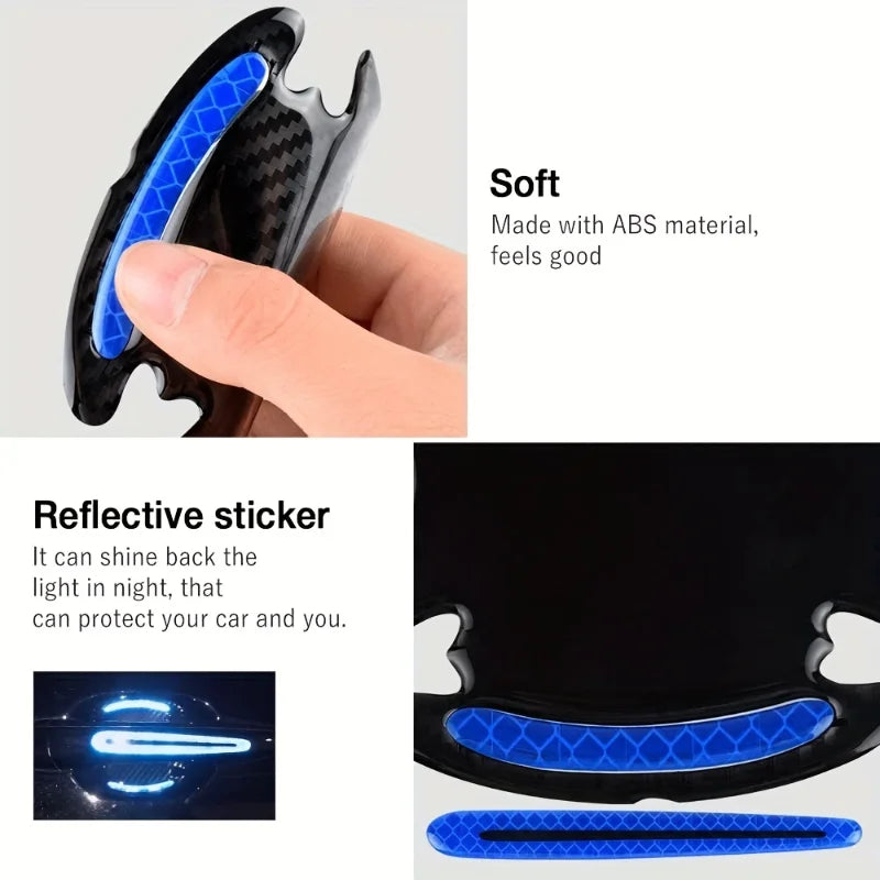 8PCS Reflective Car Door Handle Protective Film, Scratch Guard with Carbon Fiber Look
