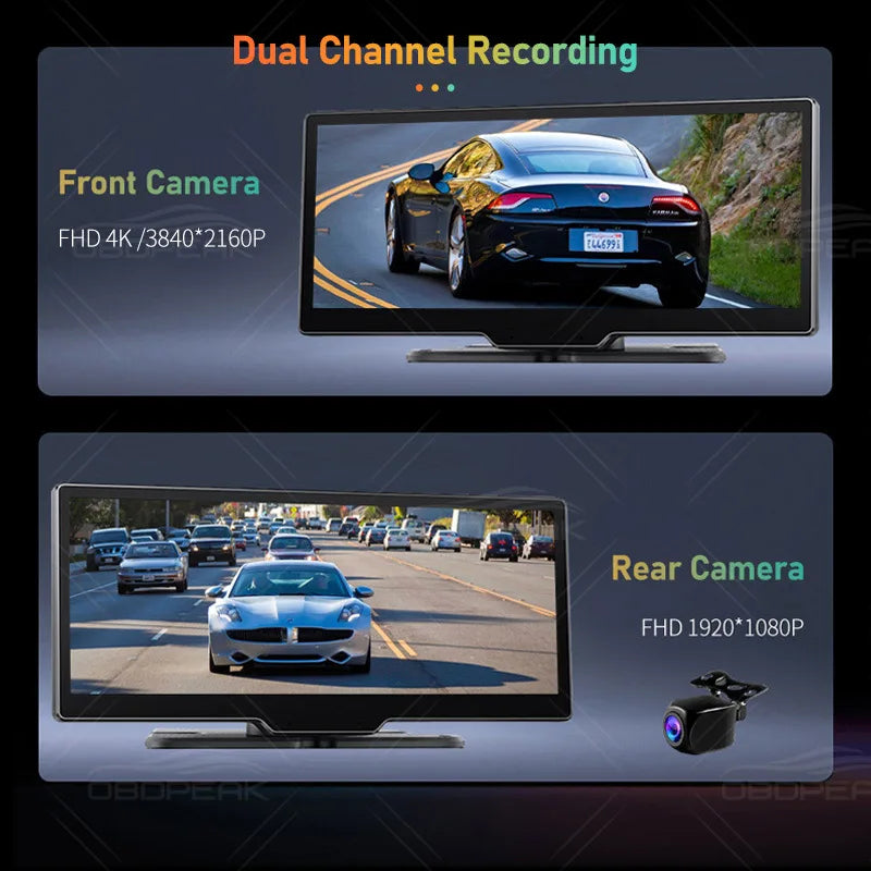 K2 4K Dash Cam with 10.26" Touchscreen, Carplay, Android Auto, GPS & Rearview Camera