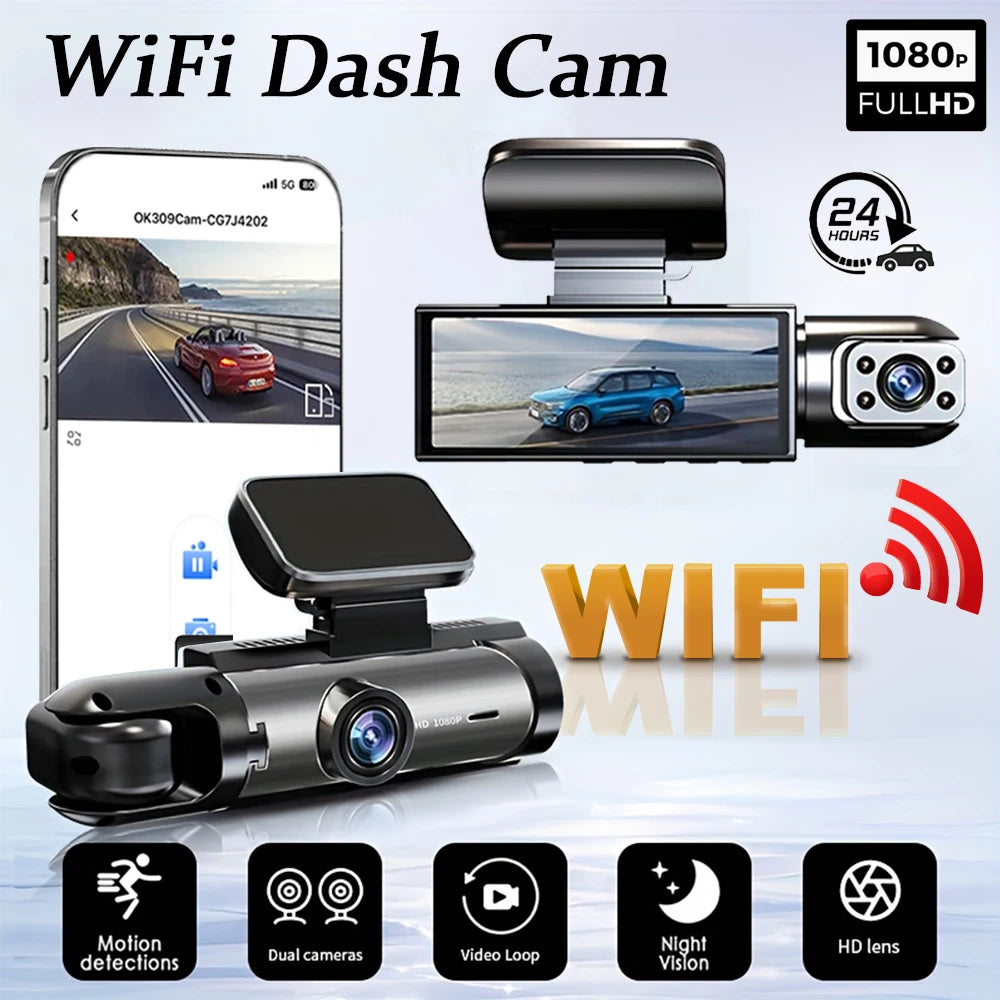 1080P WIFI Dual Lens Car Dash Cam Front & Interior Camera With Night Vision And Loop Recording DVR