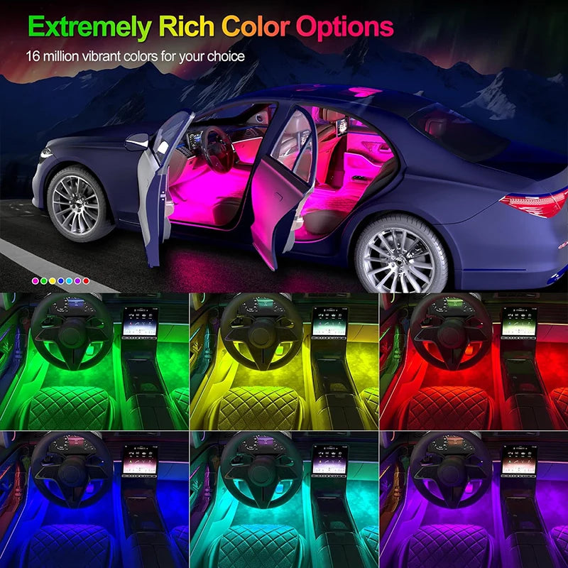RGB Car Ambient LED Footwell Lights – APP + Box Control, Music Sync, 12V Interior Neon Strip