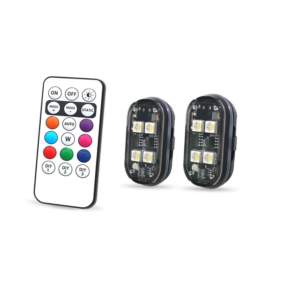 2/4PCS Wireless Rechargeable LED Strobe Lights, 8-Colour Car Atmosphere & Anti-Collision Lamps