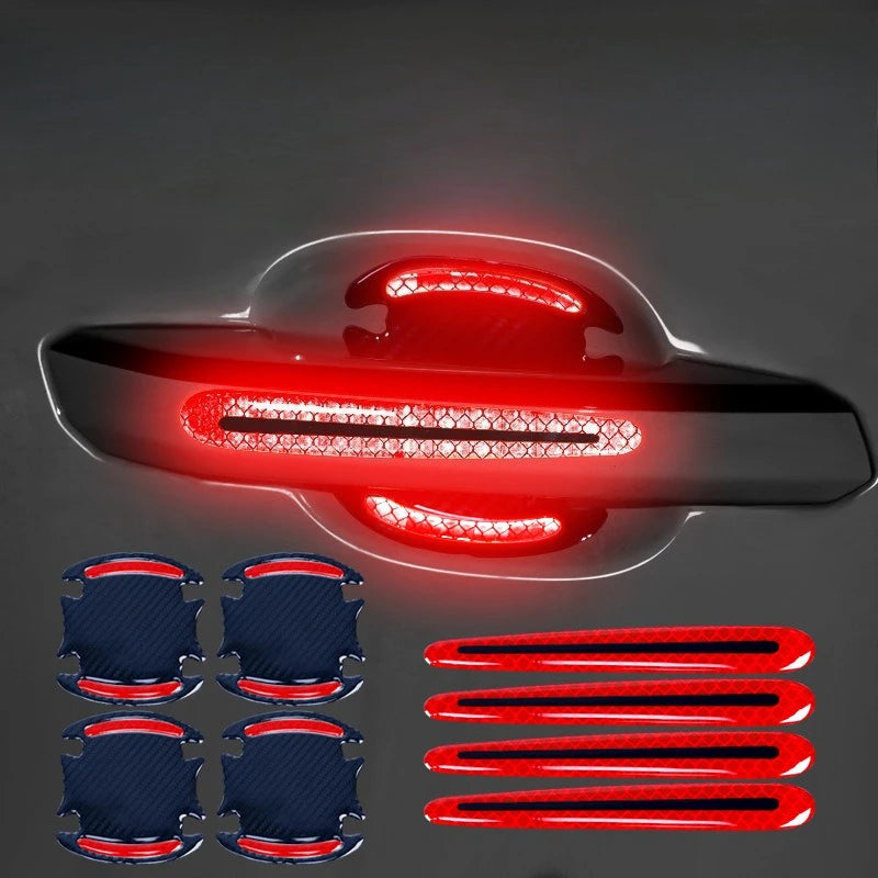 8PCS Reflective Car Door Handle Protective Film, Scratch Guard with Carbon Fiber Look