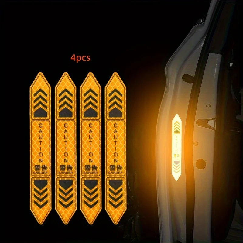 4PCS Reflective CAUTION Car Door Warning Stickers, Night Visibility Safety Decals
