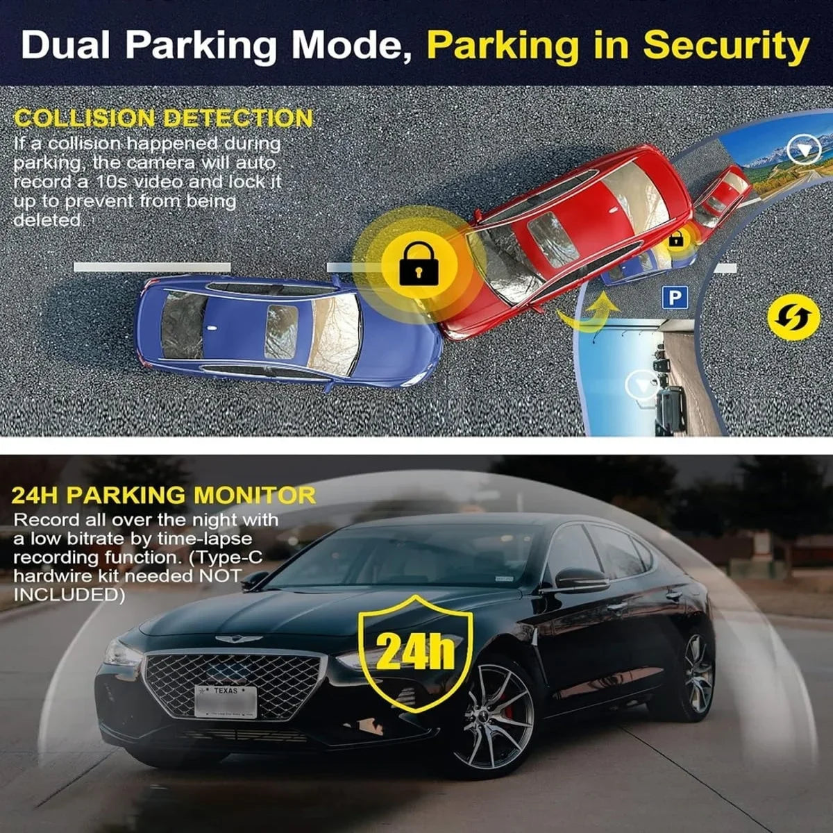 QOZ 4K Dash Cam with Rear Camera, Wi-Fi, Night Vision & Parking Monitor for Cars, Video Recorder