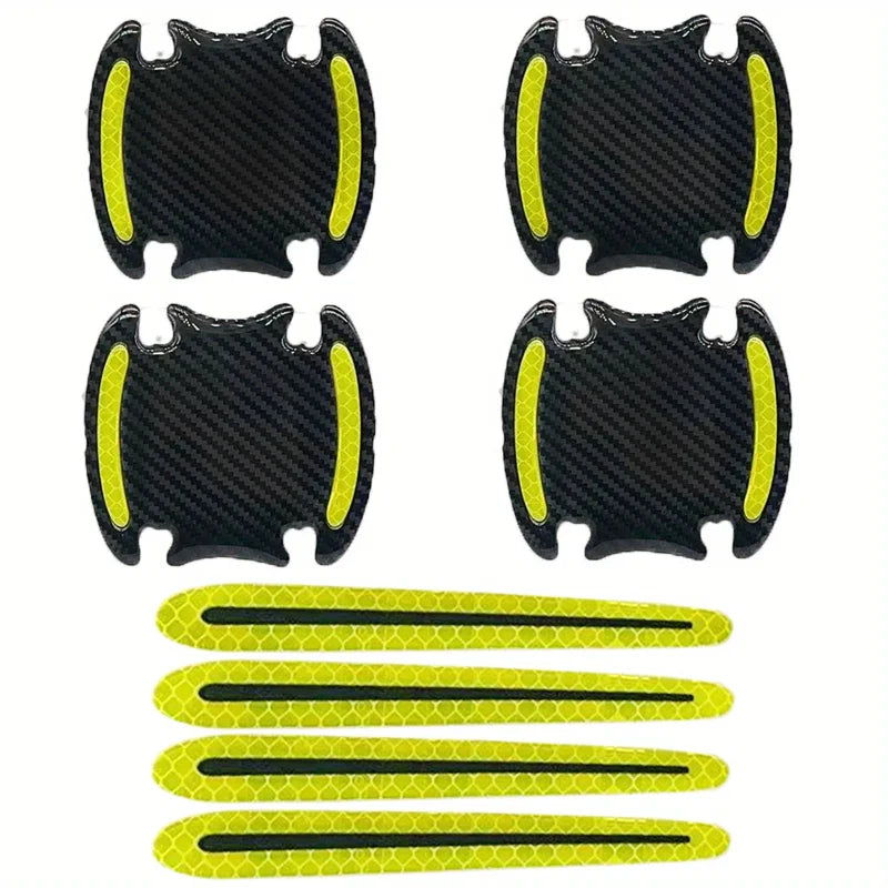 8PCS Reflective Car Door Handle Protective Film, Scratch Guard with Carbon Fiber Look