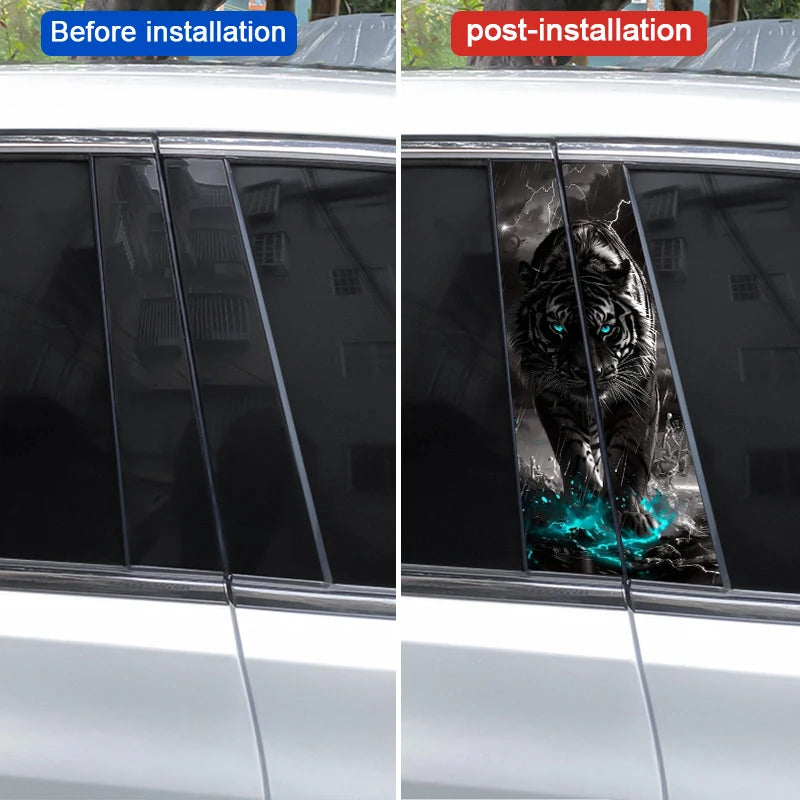 2PCS Tiger Car B-Pillar Decal, Scratch-Resistant Animal Style PVC Stickers for Car Body