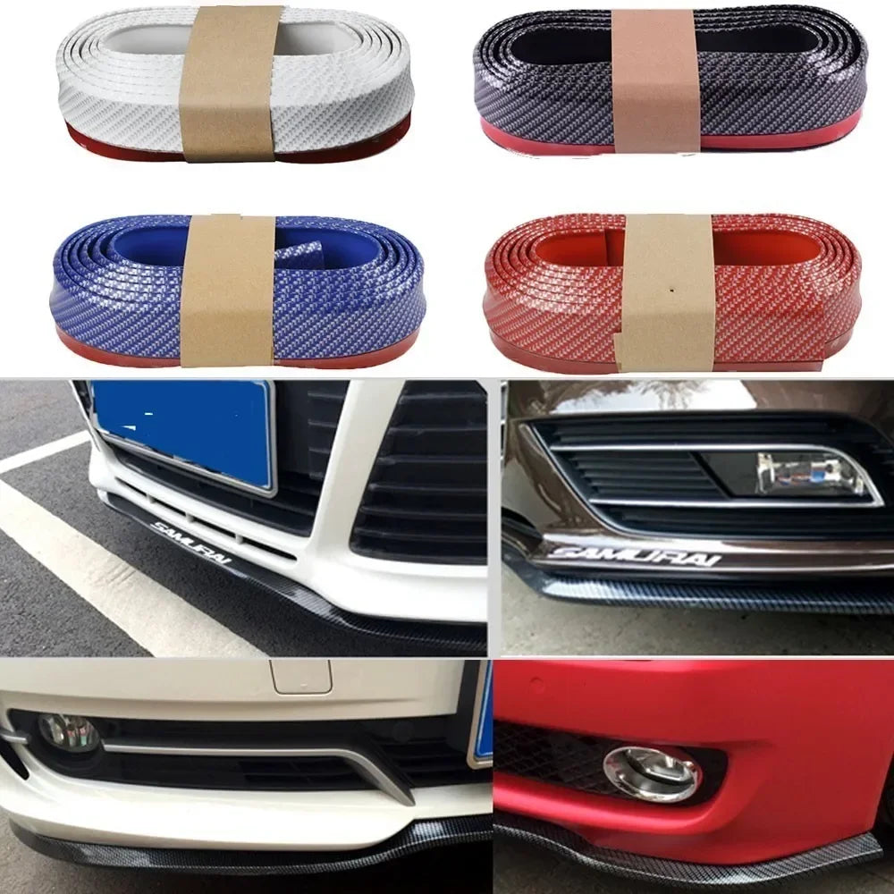 2.5M Universal Carbon Fibre Car Bumper Lip, Anti-Scratch Rubber Spoiler for Front & Side Skirts