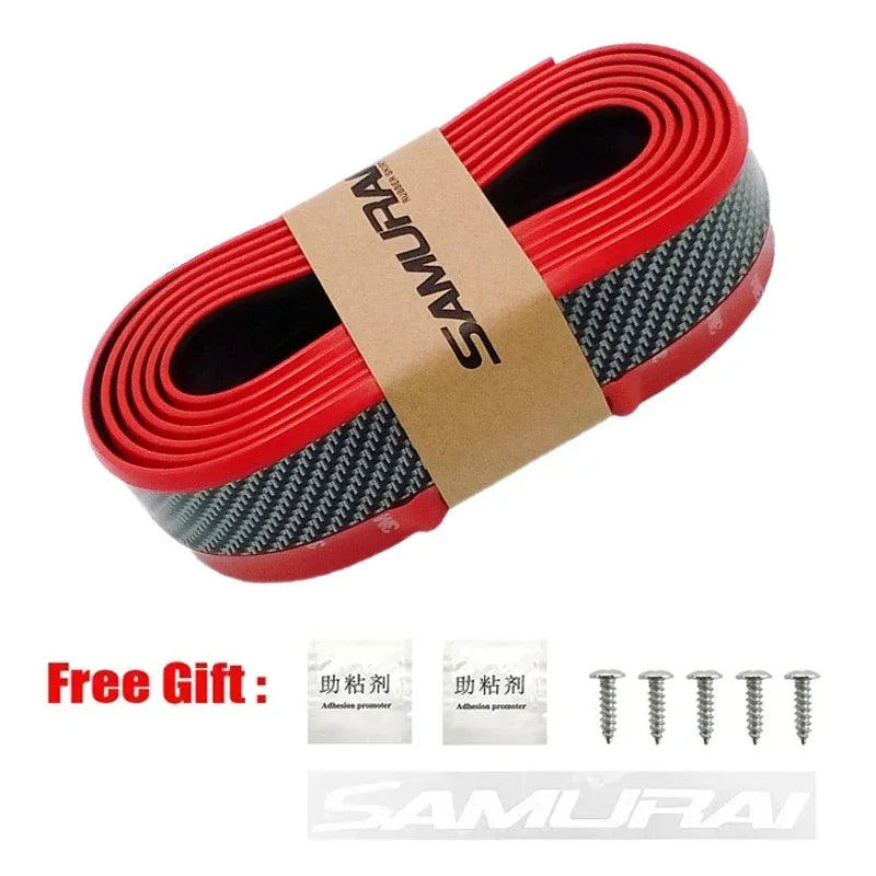 2.5M Universal Carbon Fibre Car Bumper Lip, Anti-Scratch Rubber Spoiler for Front & Side Skirts
