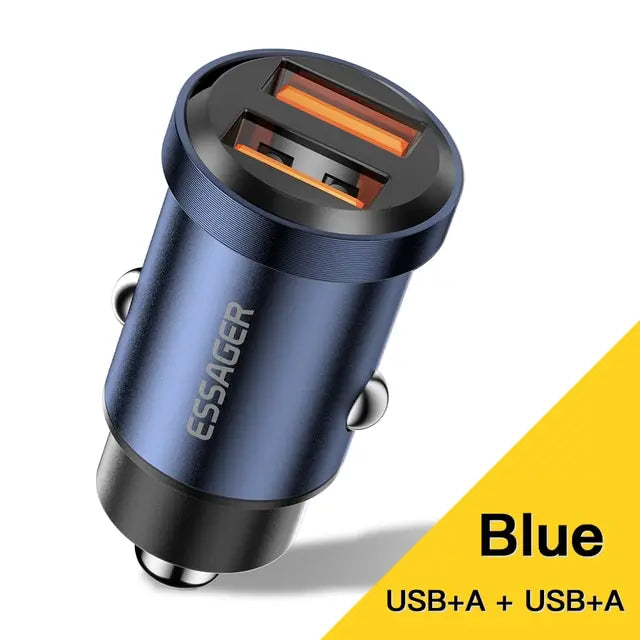 ESSAGER 30W 5A QC PD 3.0 SCP USB Car Charger Quick Charge 4.0 USB-C Fast Charging for iPhone Huawei