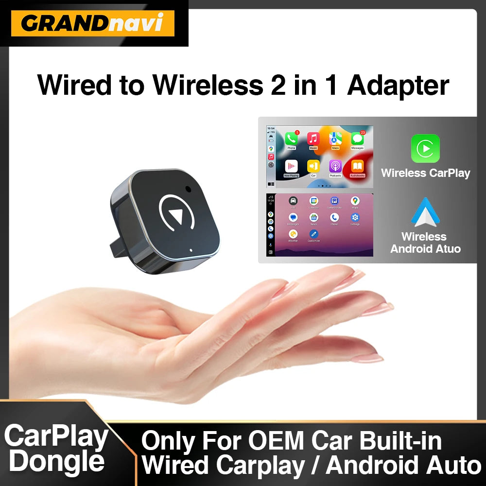 2-in-1 Wired to Wireless CarPlay & Android Auto Adapter USB Plug & Play Bluetooth for OEM Stereo