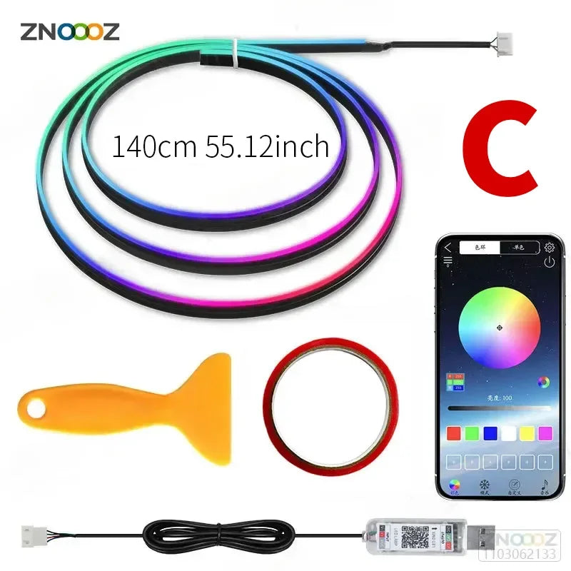 140cm RGB Car Ambient Light – APP Controlled LED Interior Strip for Tesla Model 3 Y S X, USB