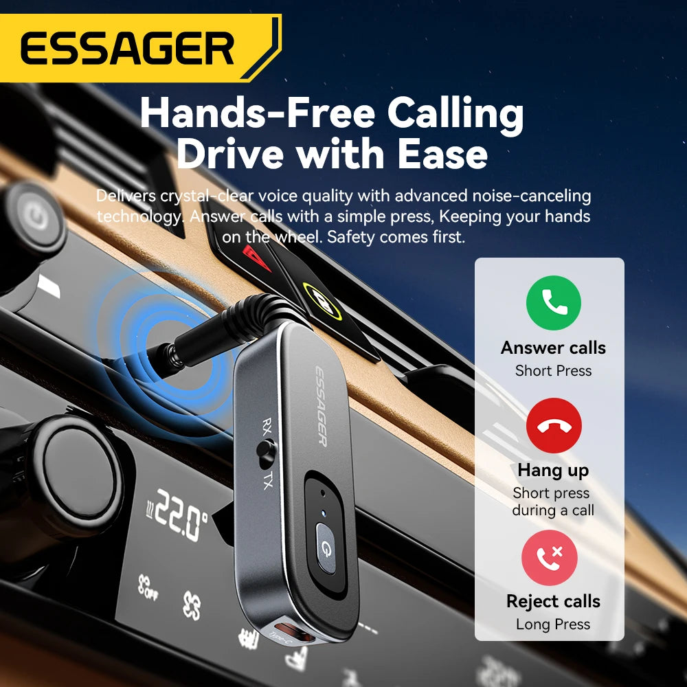 Essager Bluetooth 5.1 Audio Receiver & Transmitter, 3.5mm AUX, Mic, Wireless Adapter for Car, TV, PC