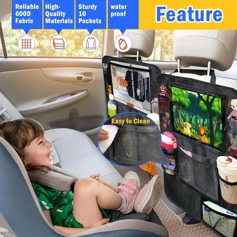 2PCS Car Backseat Organiser Kick Mats with Touchscreen Tablet Holder, Back Seat Storage