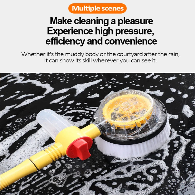 360° Car Rotary Wash Brush Kit, Automatic Rotating High-Pressure Foam Washer for Vehicle Cleaning