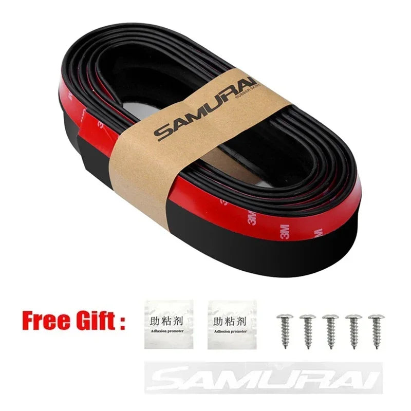2.5M Universal Carbon Fibre Car Bumper Lip, Anti-Scratch Rubber Spoiler for Front & Side Skirts