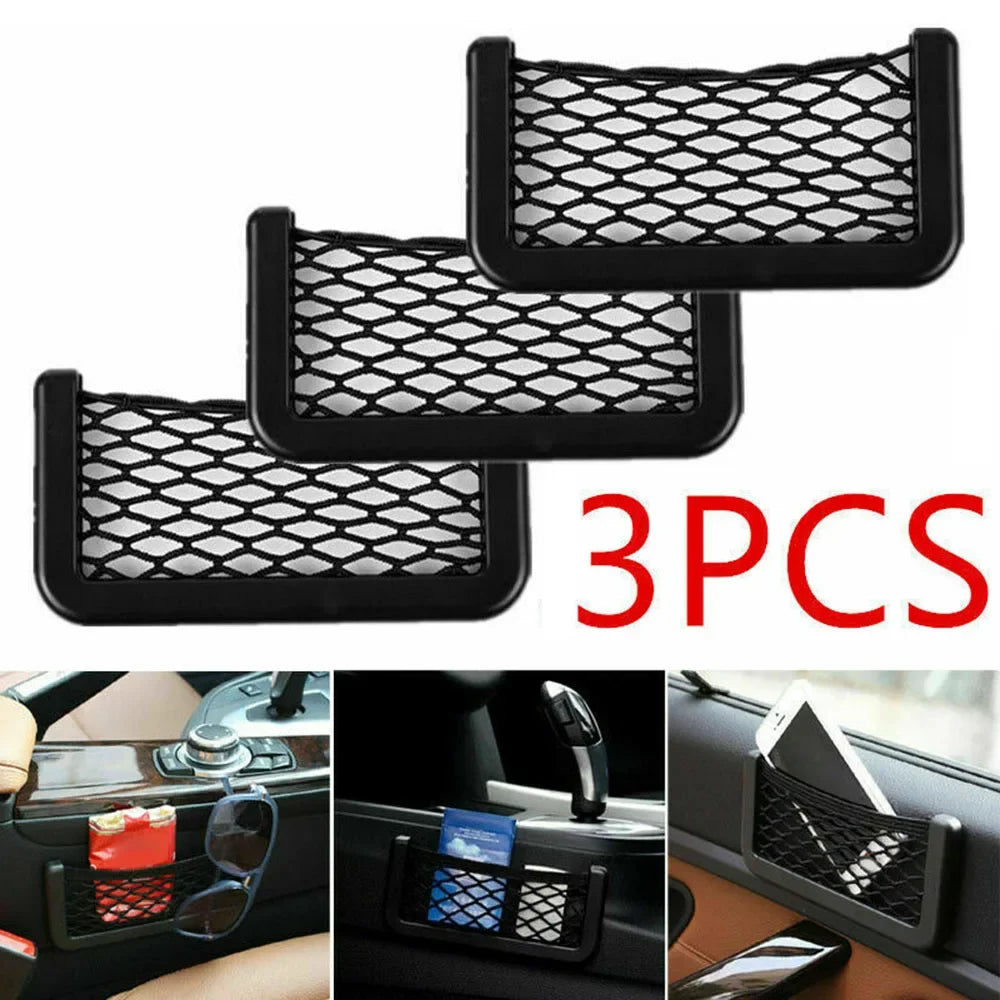 3PCS Universal Car Mesh Organizer, Seat Side Net Pocket Storage for Phone & Small Items
