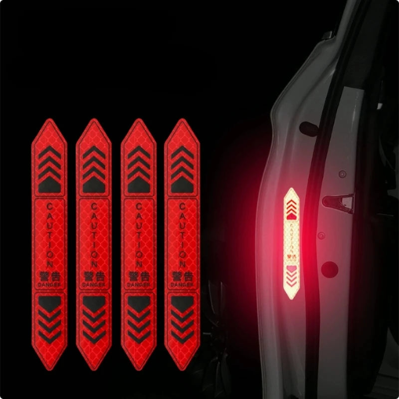 4PCS Reflective CAUTION Car Door Warning Stickers, Night Visibility Safety Decals