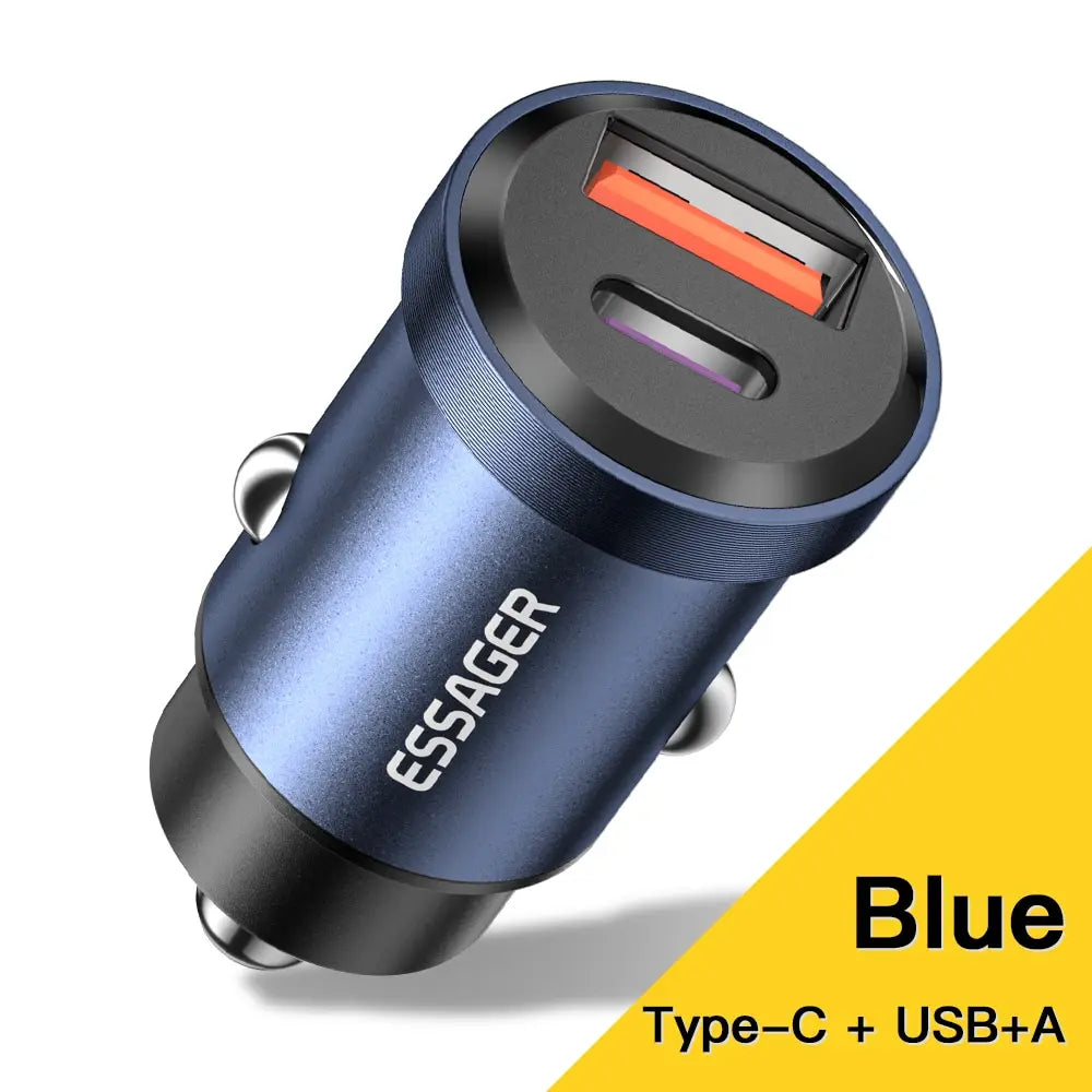 ESSAGER 30W 5A QC PD 3.0 SCP USB Car Charger Quick Charge 4.0 USB-C Fast Charging for iPhone Huawei