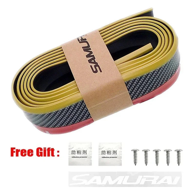 2.5M Universal Carbon Fibre Car Bumper Lip, Anti-Scratch Rubber Spoiler for Front & Side Skirts