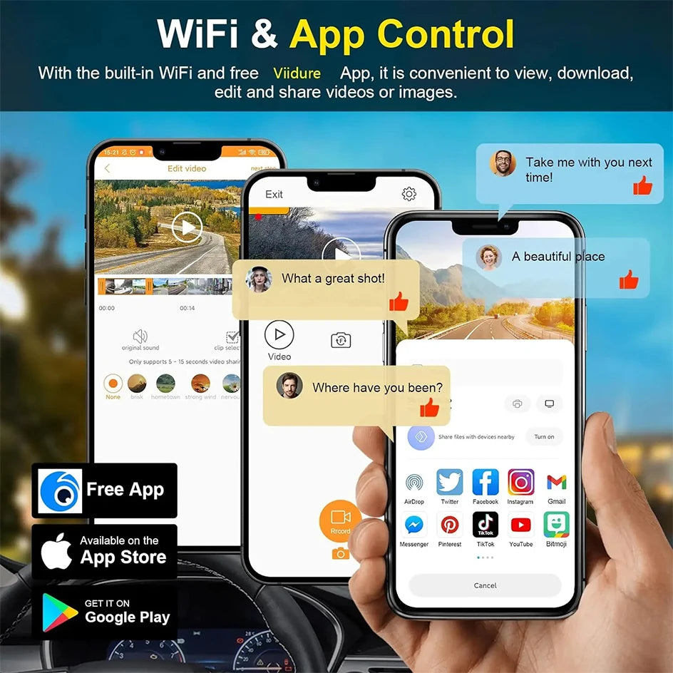 4K Dual Lens Dash Cam with GPS, Wi-Fi, Night Vision, 24H Parking & Rear Camera DVR Night Vision