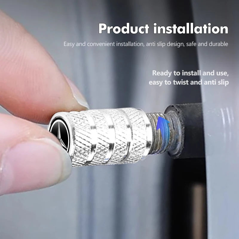 4x Aluminium Valve Caps for Mercedes-Benz, Tyre Dustproof Stem Covers for AMG A C E G GLC CLA