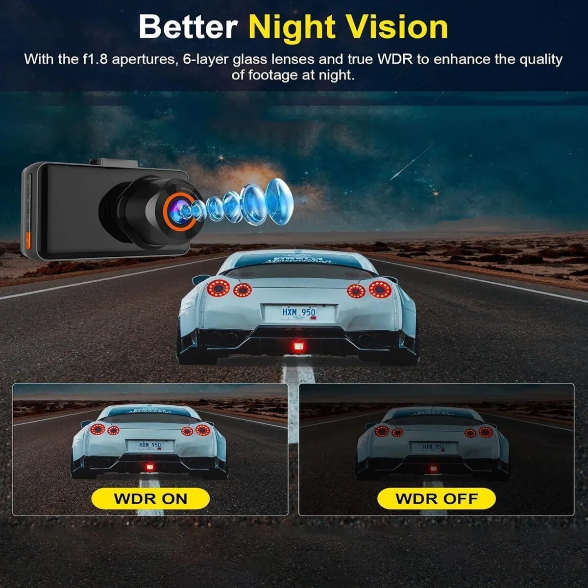 QOZ 4K Dash Cam with Rear Camera, Wi-Fi, Night Vision & Parking Monitor for Cars, Video Recorder