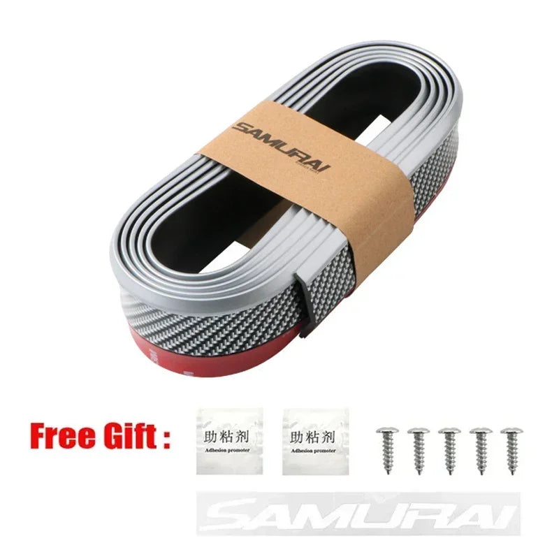 2.5M Universal Carbon Fibre Car Bumper Lip, Anti-Scratch Rubber Spoiler for Front & Side Skirts