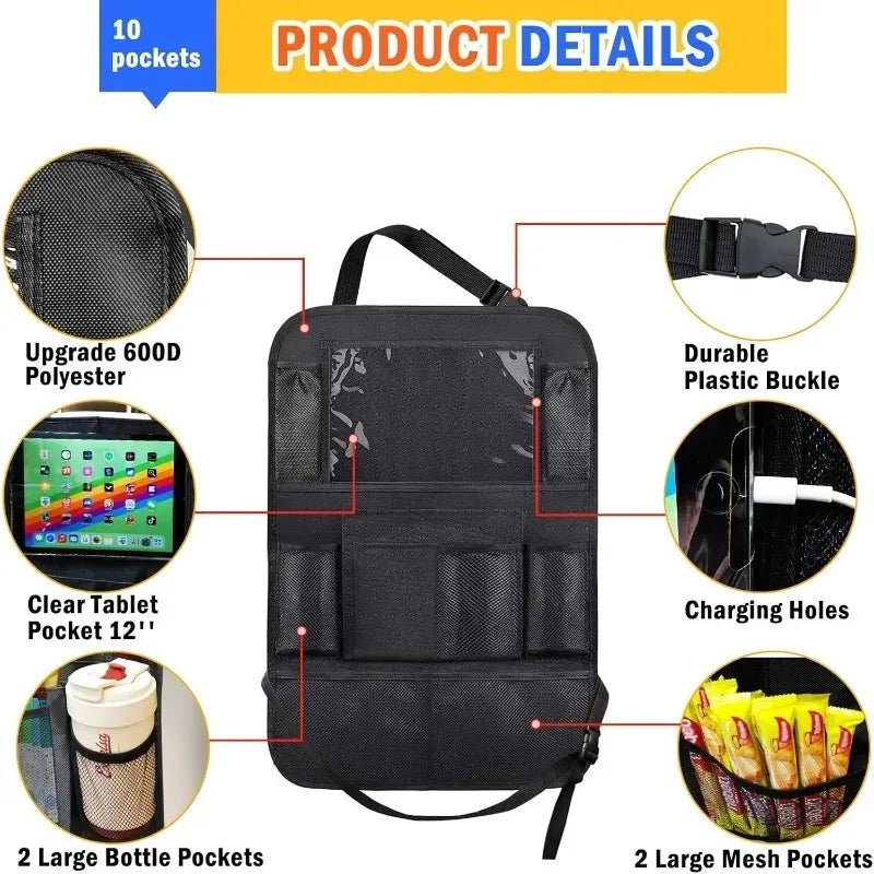 2PCS Car Backseat Organiser Kick Mats with Touchscreen Tablet Holder, Back Seat Storage