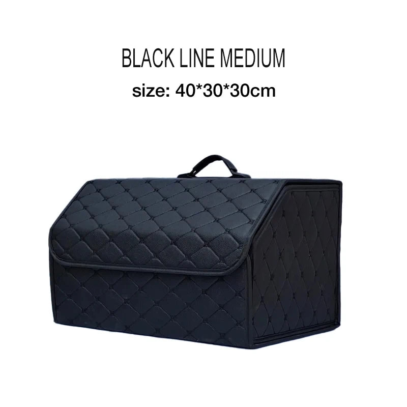 Car Trunk Organiser Box Large Capacity PU Leather Folding Storage Bag for Auto Tools and Emergency Use