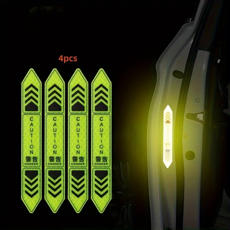 4PCS Reflective CAUTION Car Door Warning Stickers, Night Visibility Safety Decals
