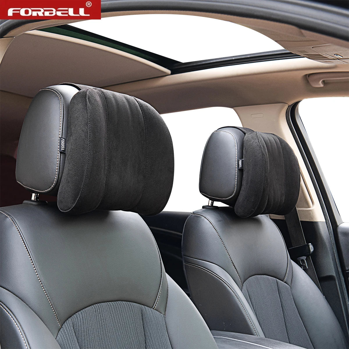 ForBell Suede Memory Foam Car Headrest & Neck Pillow, Ergonomic Support for Driver & Passenger