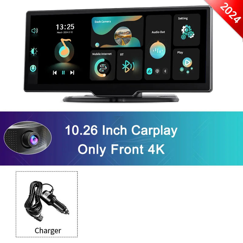 K2 4K Dash Cam with 10.26" Touchscreen, Carplay, Android Auto, GPS & Rearview Camera