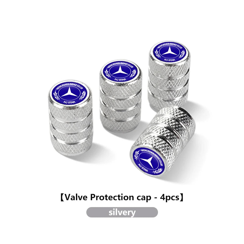 4x Aluminium Valve Caps for Mercedes-Benz, Tyre Dustproof Stem Covers for AMG A C E G GLC CLA