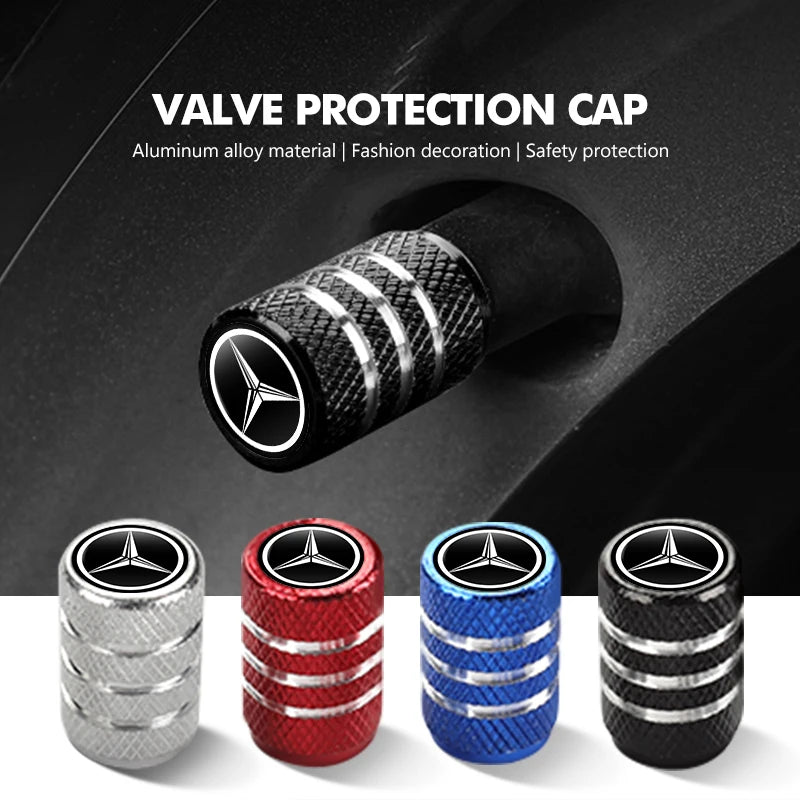 4x Aluminium Valve Caps for Mercedes-Benz, Tyre Dustproof Stem Covers for AMG A C E G GLC CLA