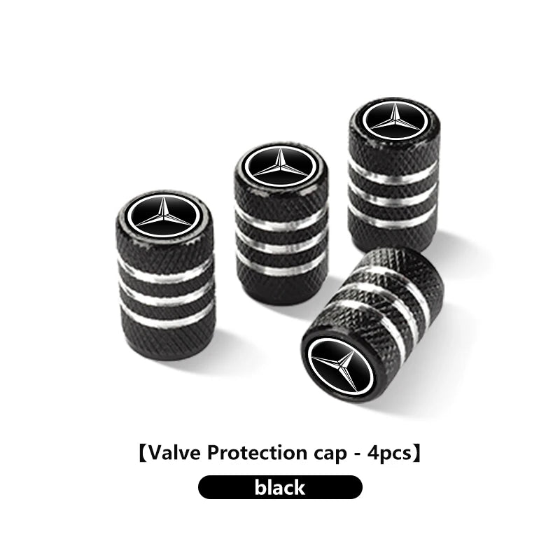 4x Aluminium Valve Caps for Mercedes-Benz, Tyre Dustproof Stem Covers for AMG A C E G GLC CLA